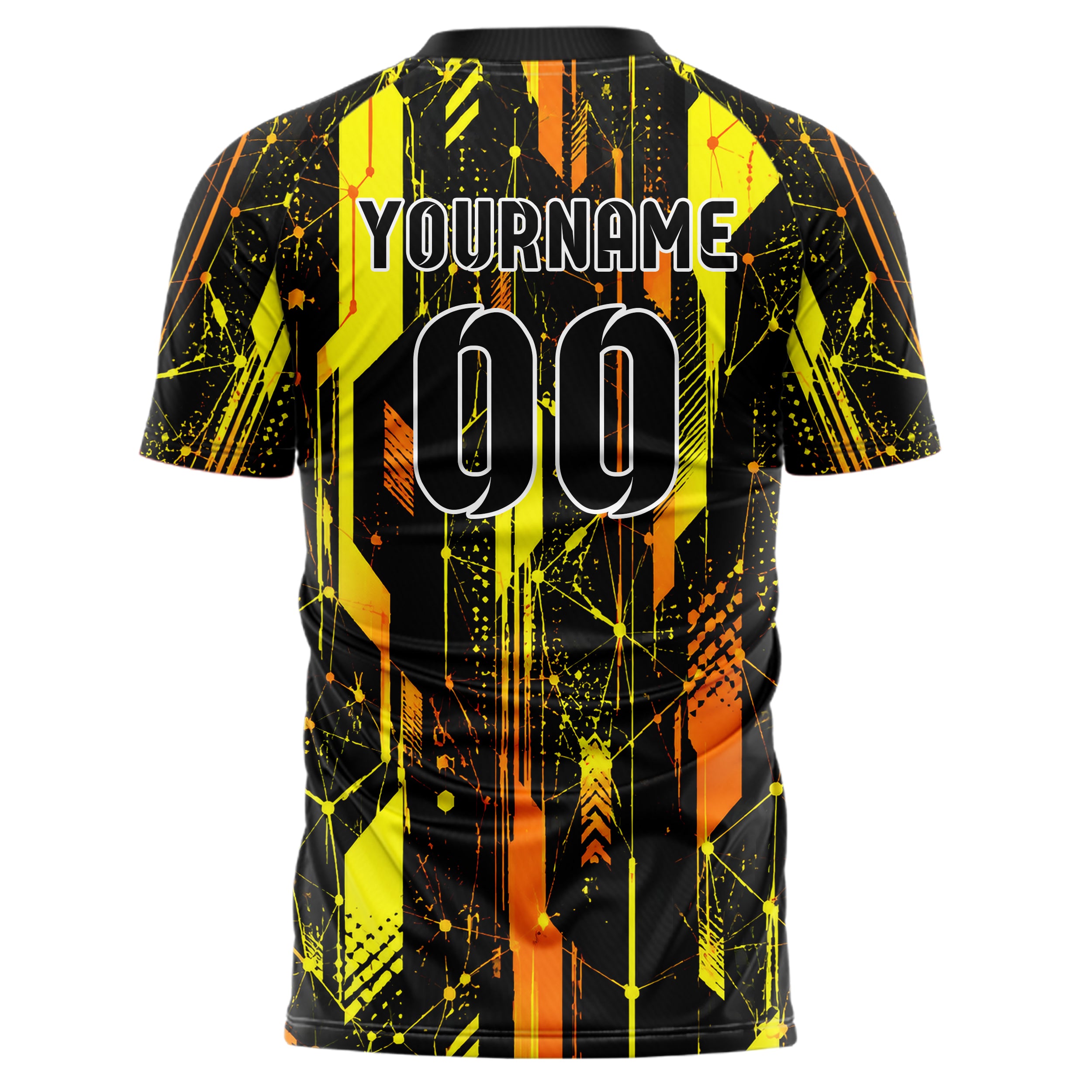 Gelb lebendiges abstrakte Linien Network Web Design 12-0231 individuelles Fußballtrikot back