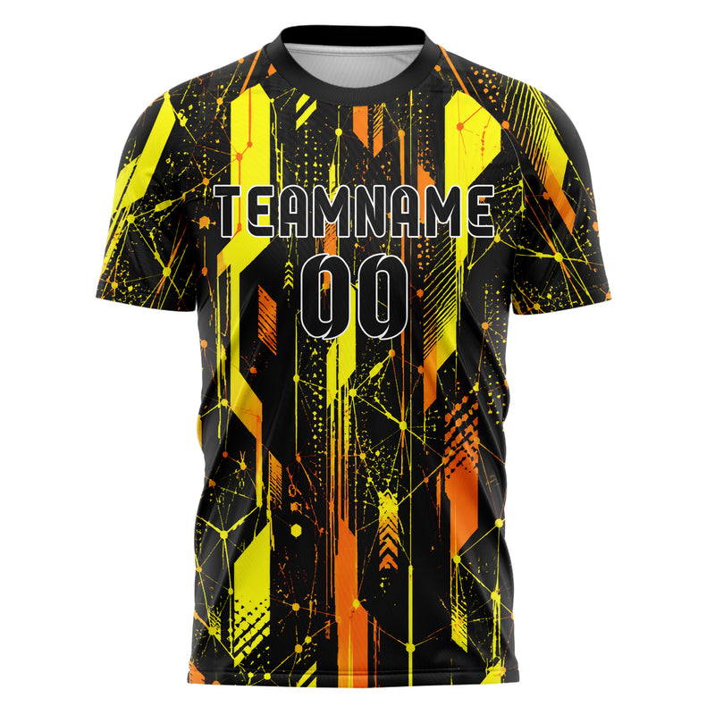 Gelb lebendiges abstrakte Linien Network Web Design 12-0231 individuelles Fußballtrikot front