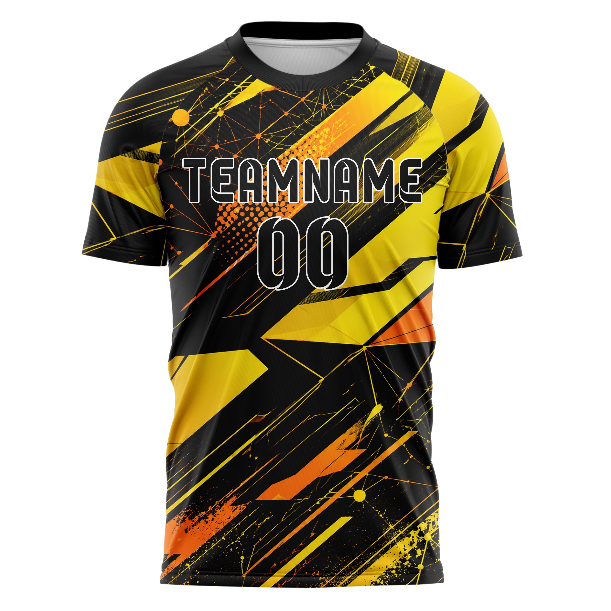 Gelb lebendiges abstrakte Linien Network Web Design 12-0255 individuelles Fußballtrikot front