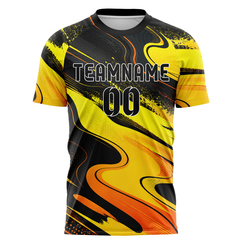 Gelb lebendiges abstrakte Linien Organic Blobs Outline Design 12-0348 individuelles Fußballtrikot front
