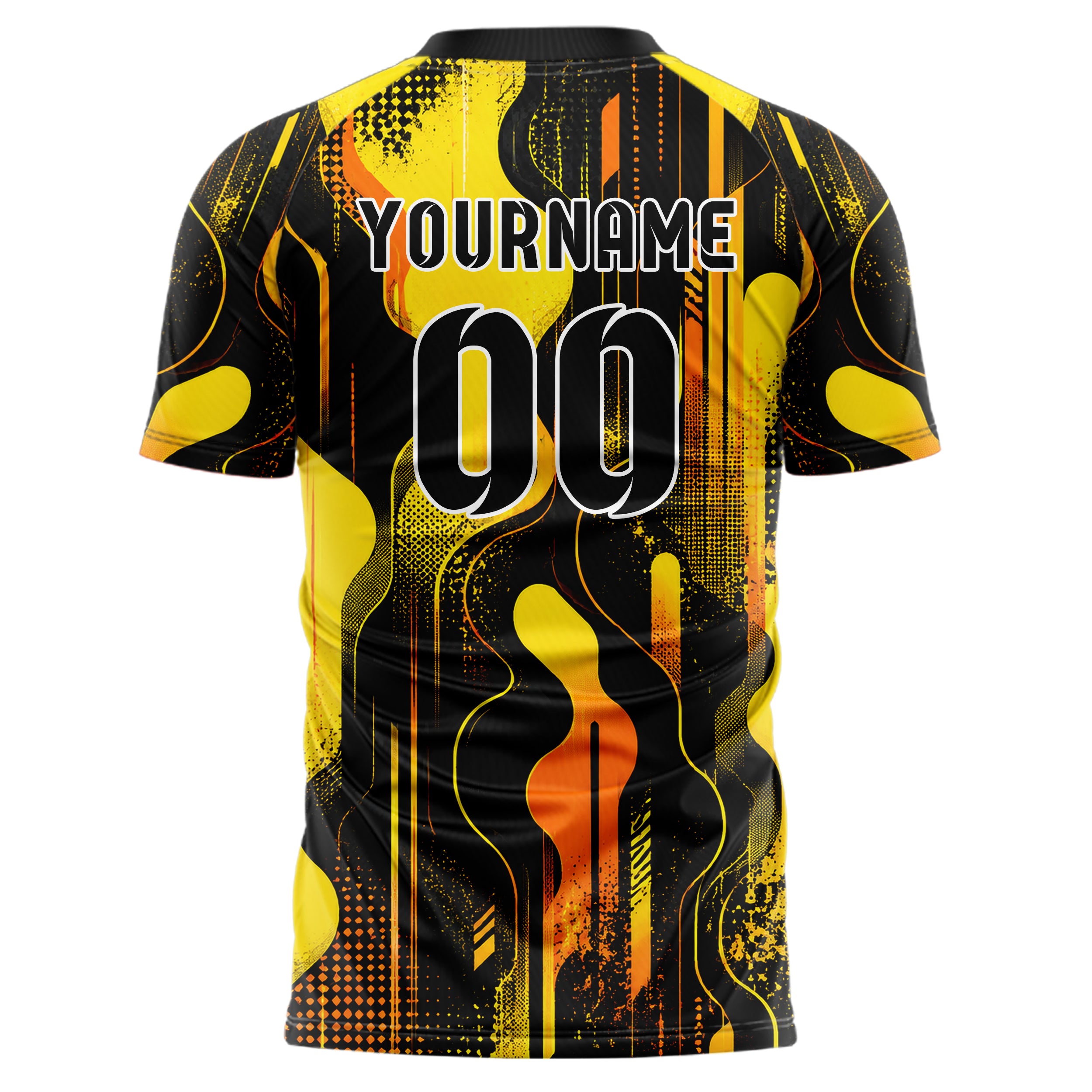 Gelb lebendiges abstrakte Linien Organic Blobs Outline Design 12-0468 individuelles Fußballtrikot back