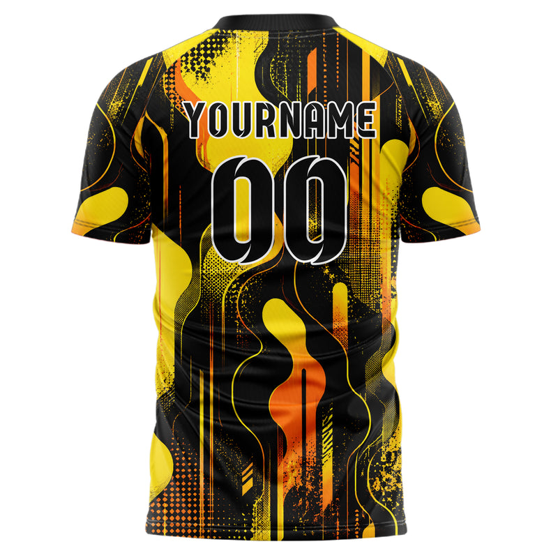 Gelb lebendiges abstrakte Linien Organic Blobs Outline Design 12-0468 individuelles Fußballtrikot back