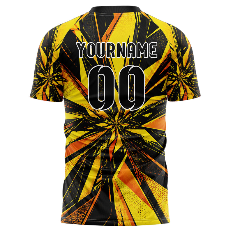 Gelb lebendiges abstrakte Linien Polygon Shards Design 12-0138 individuelles Fußballtrikot back