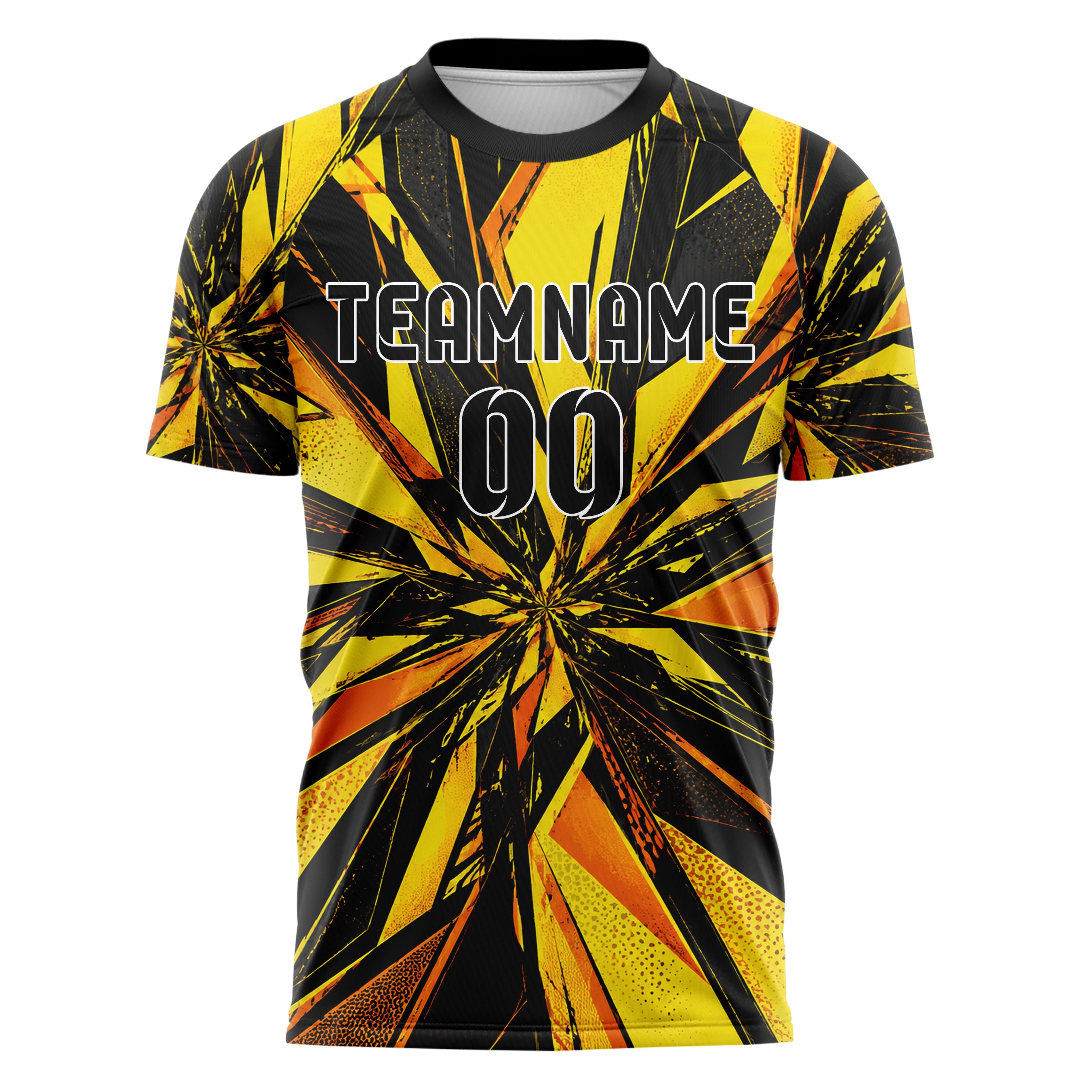 Gelb lebendiges abstrakte Linien Polygon Shards Design 12-0138 individuelles Fußballtrikot front