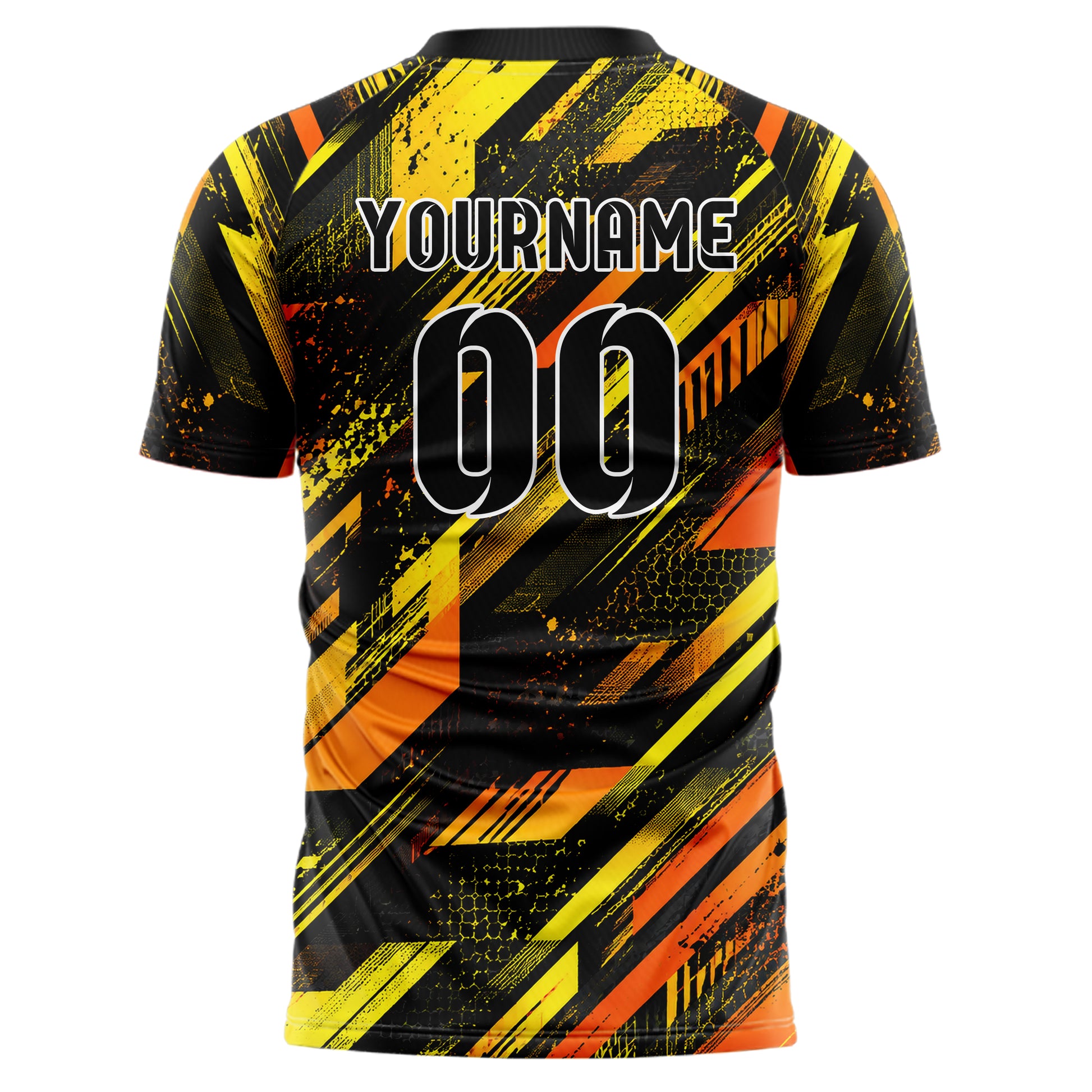 Gelb lebendiges abstrakte Linien Speckles Line Accents Design 12-0096 individuelles Fußballtrikot back
