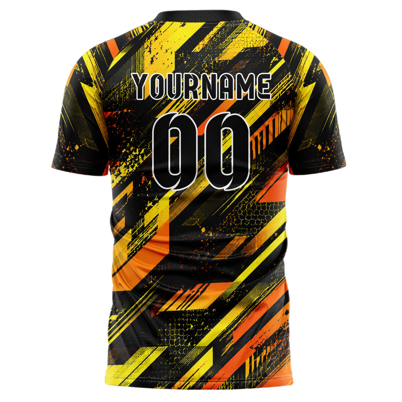 Gelb lebendiges abstrakte Linien Speckles Line Accents Design 12-0096 individuelles Fußballtrikot back