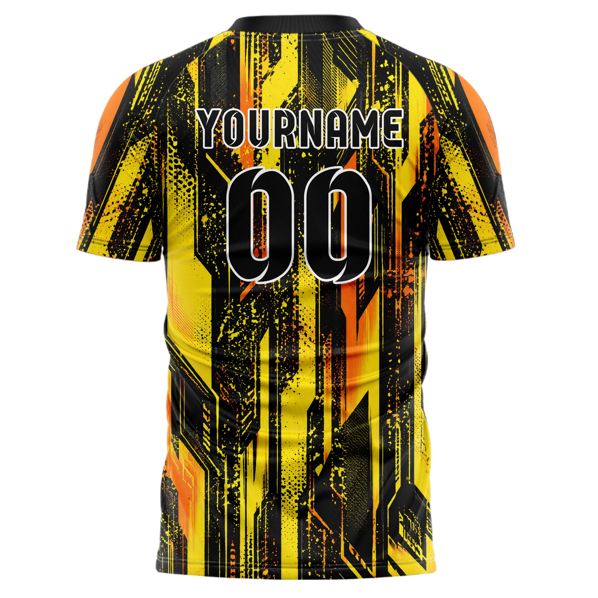 Gelb lebendiges abstrakte Linien Speckles Line Accents Design 12-0384 individuelles Fußballtrikot back