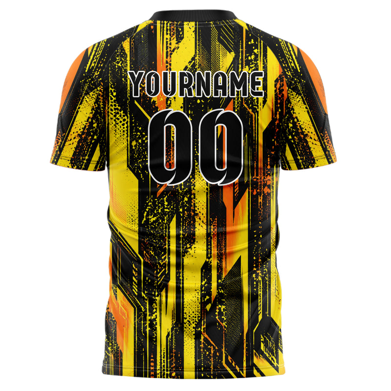 Gelb lebendiges abstrakte Linien Speckles Line Accents Design 12-0384 individuelles Fußballtrikot back