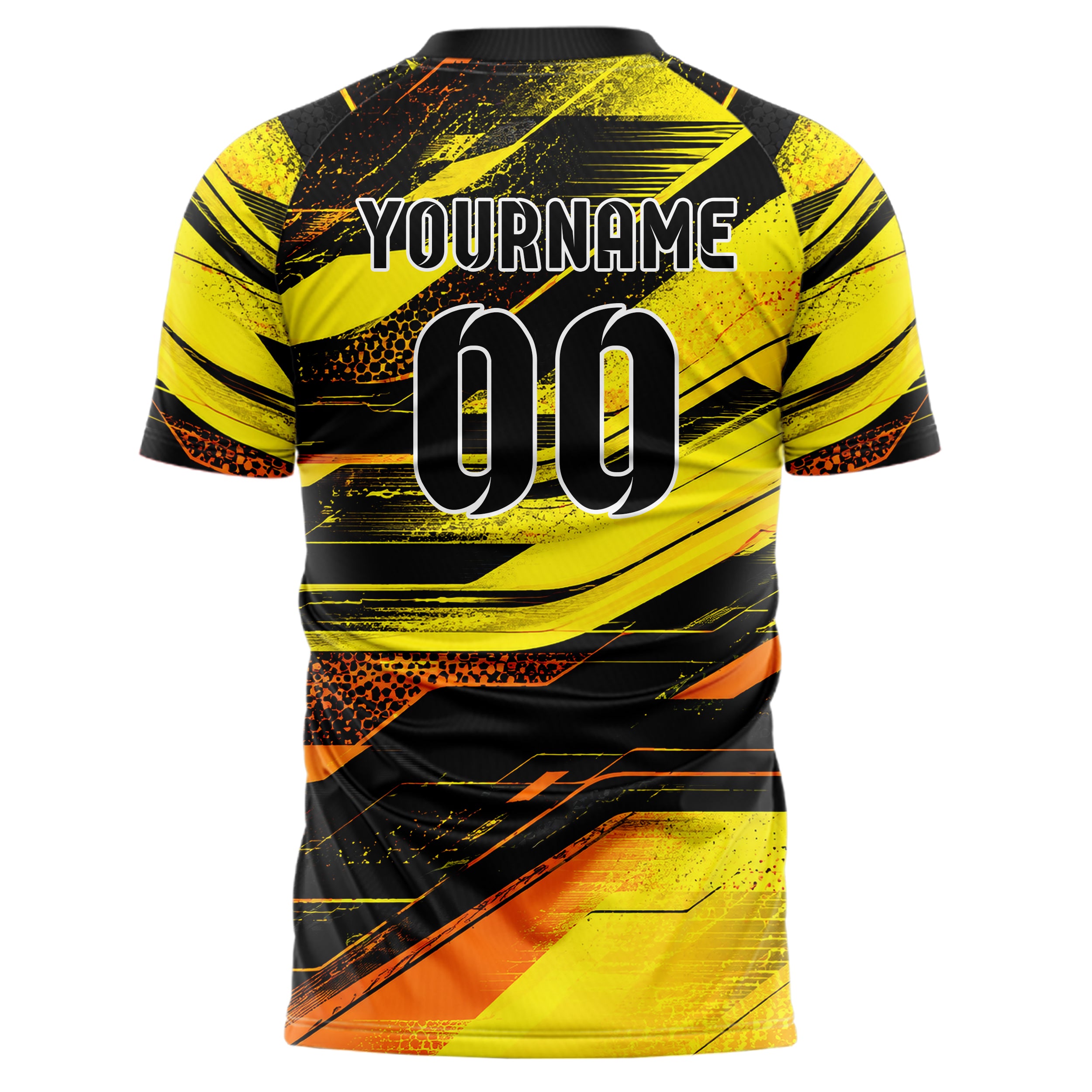 Gelb lebendiges abstrakte Linien Speckles Line Accents Design 12-0504 individuelles Fußballtrikot back