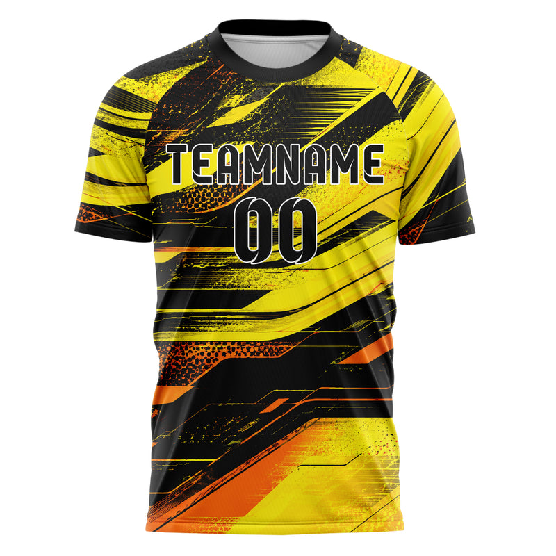 Gelb lebendiges abstrakte Linien Speckles Line Accents Design 12-0504 individuelles Fußballtrikot front
