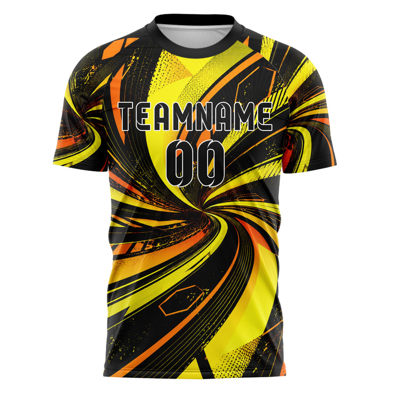 Gelb lebendiges abstrakte Linien wavy Parallel Curves Design 12-0102 individuelles Fußballtrikot front