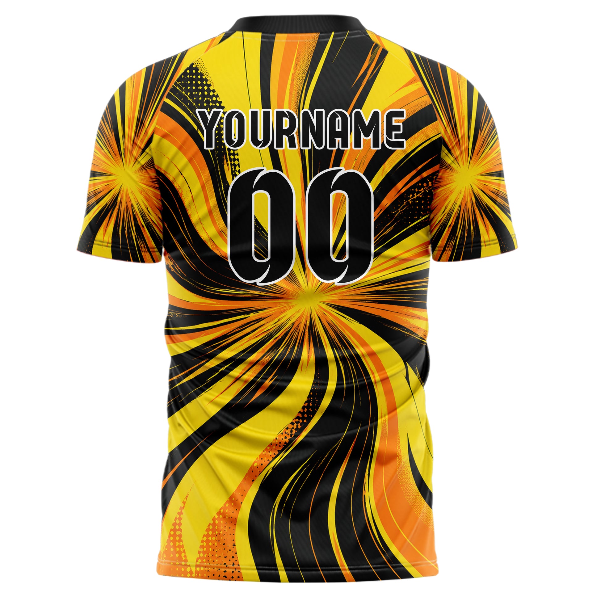 Gelb lebendiges abstrakte Linien wavy Parallel Curves Design 12-0126 individuelles Fußballtrikot back