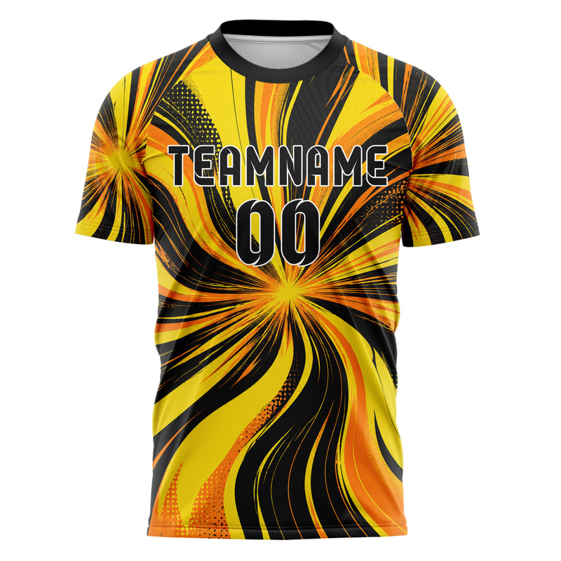 Gelb lebendiges abstrakte Linien wavy Parallel Curves Design 12-0126 individuelles Fußballtrikot front