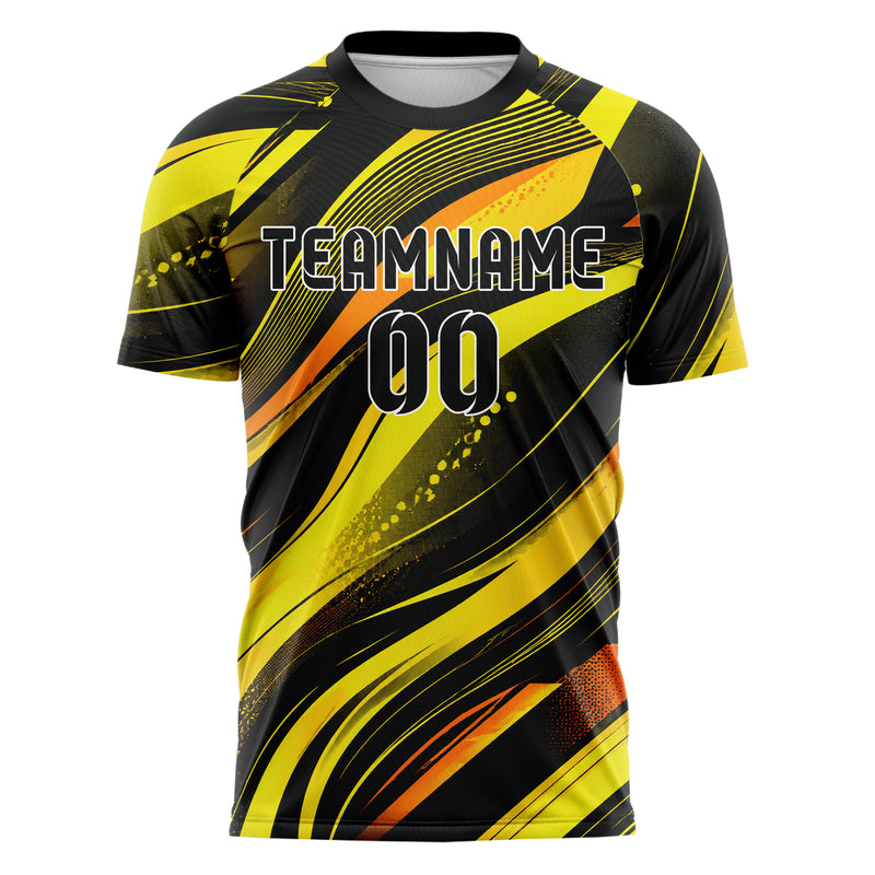Gelb lebendiges abstrakte Linien wavy Parallel Curves Design 12-0534 individuelles Fußballtrikot front