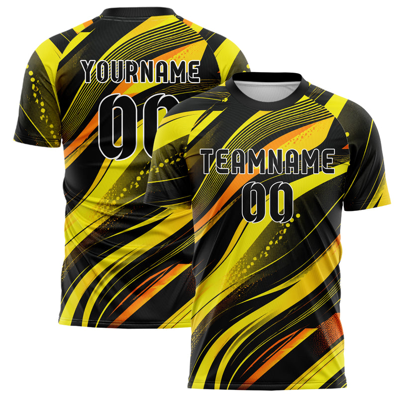 Gelb lebendiges abstrakte Linien wavy Parallel Curves Design 12-0534 individuelles Fußballtrikot main