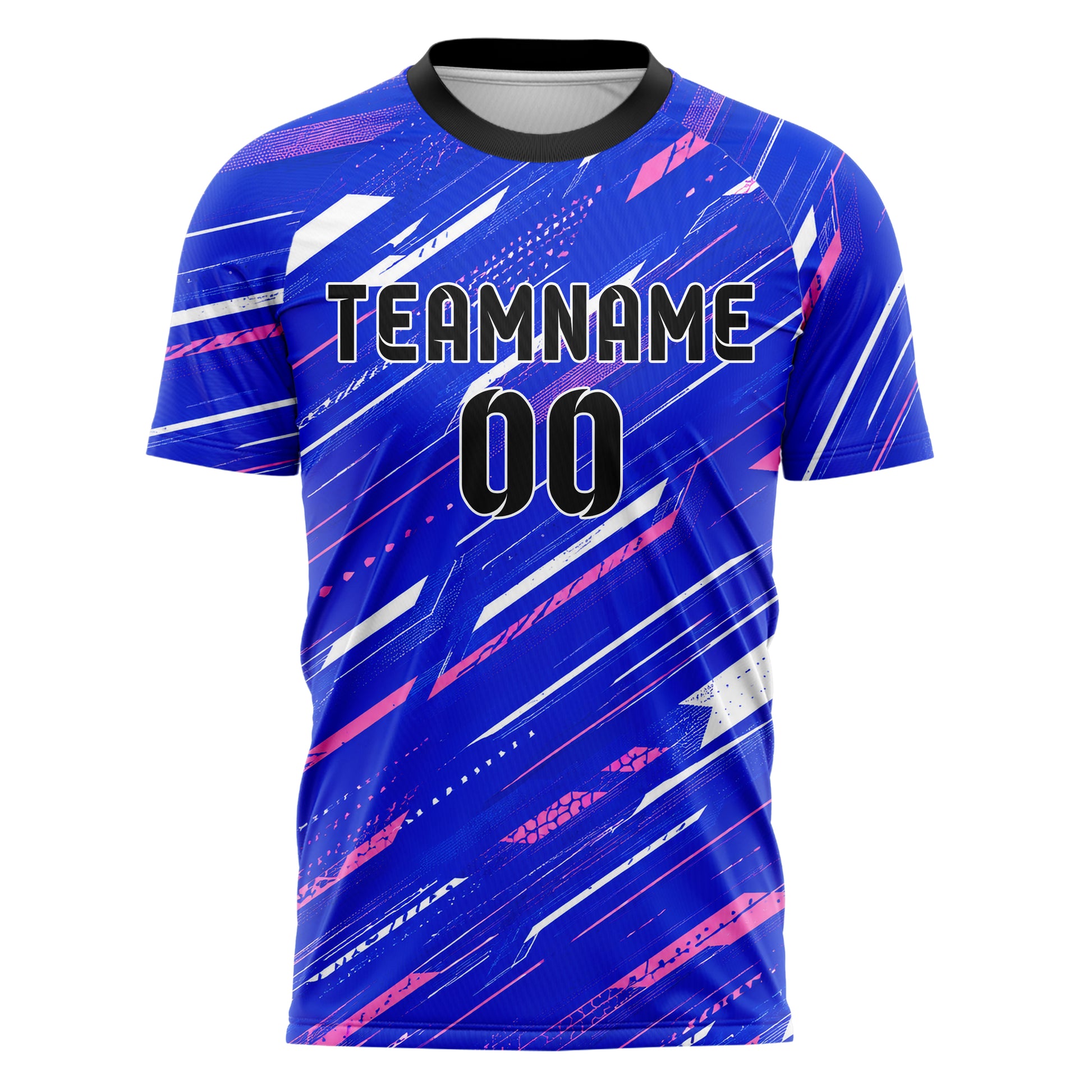 Royalblau klassisches abstrakte Linien diagonale Streamlines Design 12-0219 individuelles Fußballtrikot front