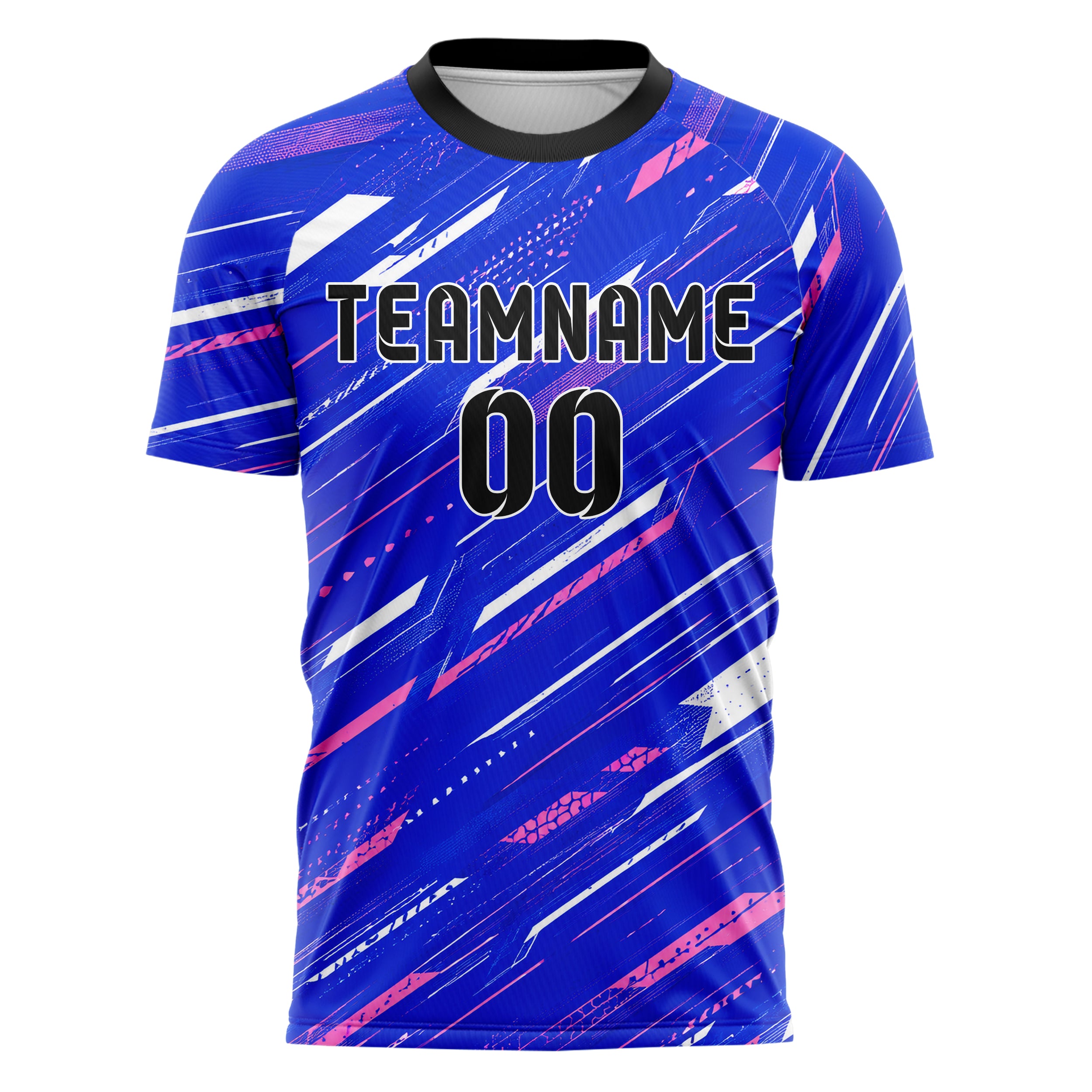Royalblau klassisches abstrakte Linien diagonale Streamlines Design 12-0219 individuelles Fußballtrikot front