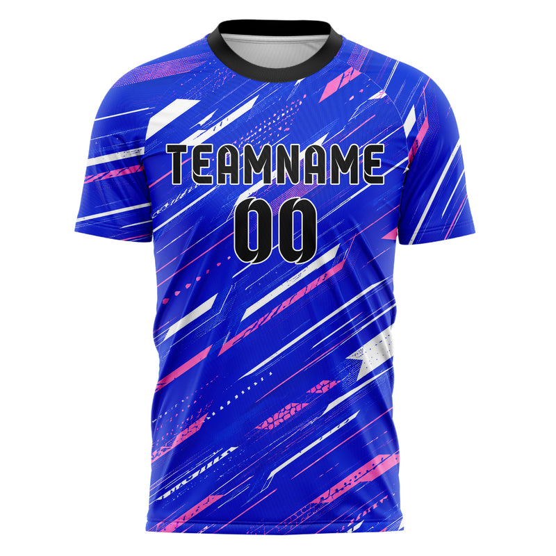 Royalblau klassisches abstrakte Linien diagonale Streamlines Design 12-0219 individuelles Fußballtrikot front