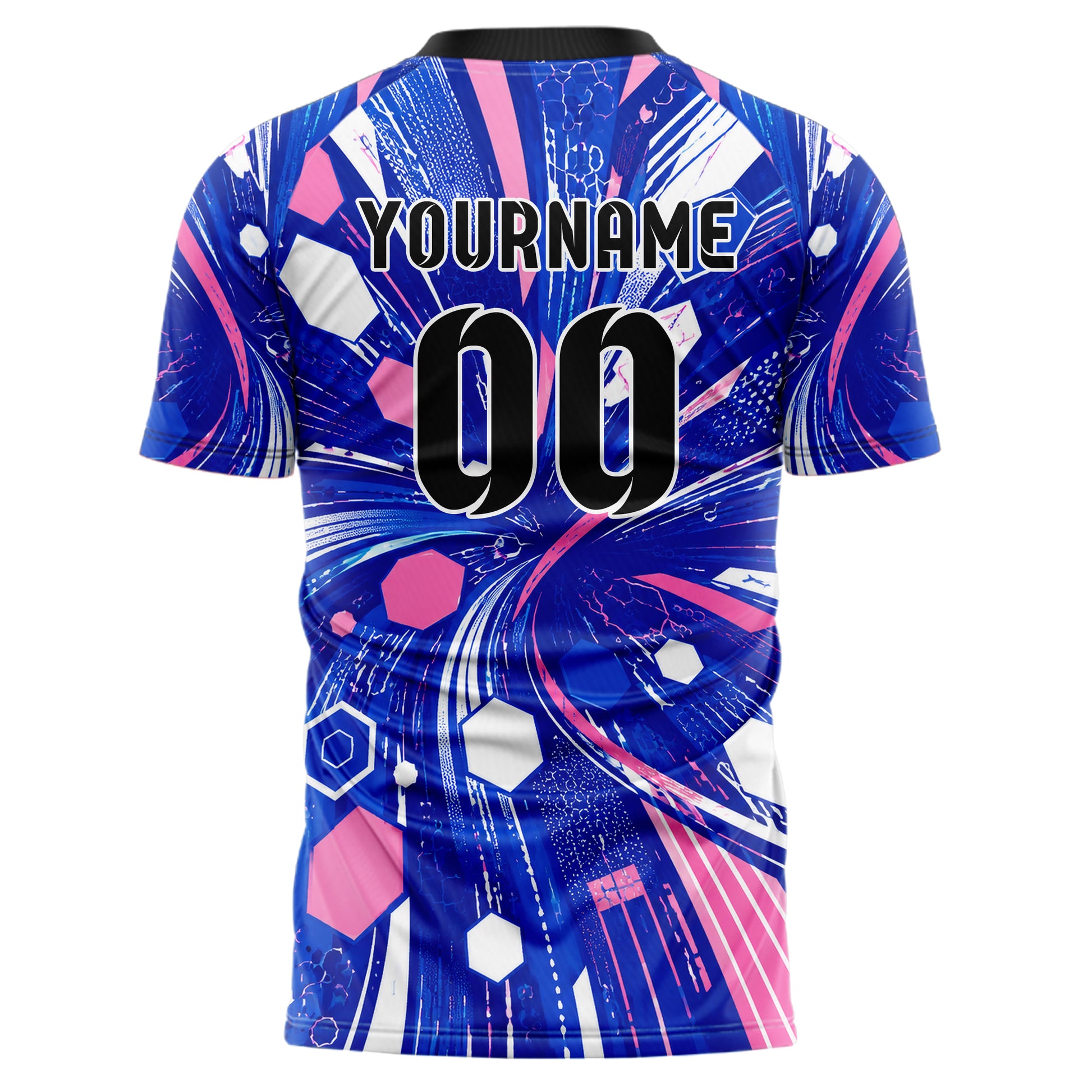 Royalblau klassisches abstrakte Linien Hexagons Curve Lines Design 12-0261 individuelles Fußballtrikot back