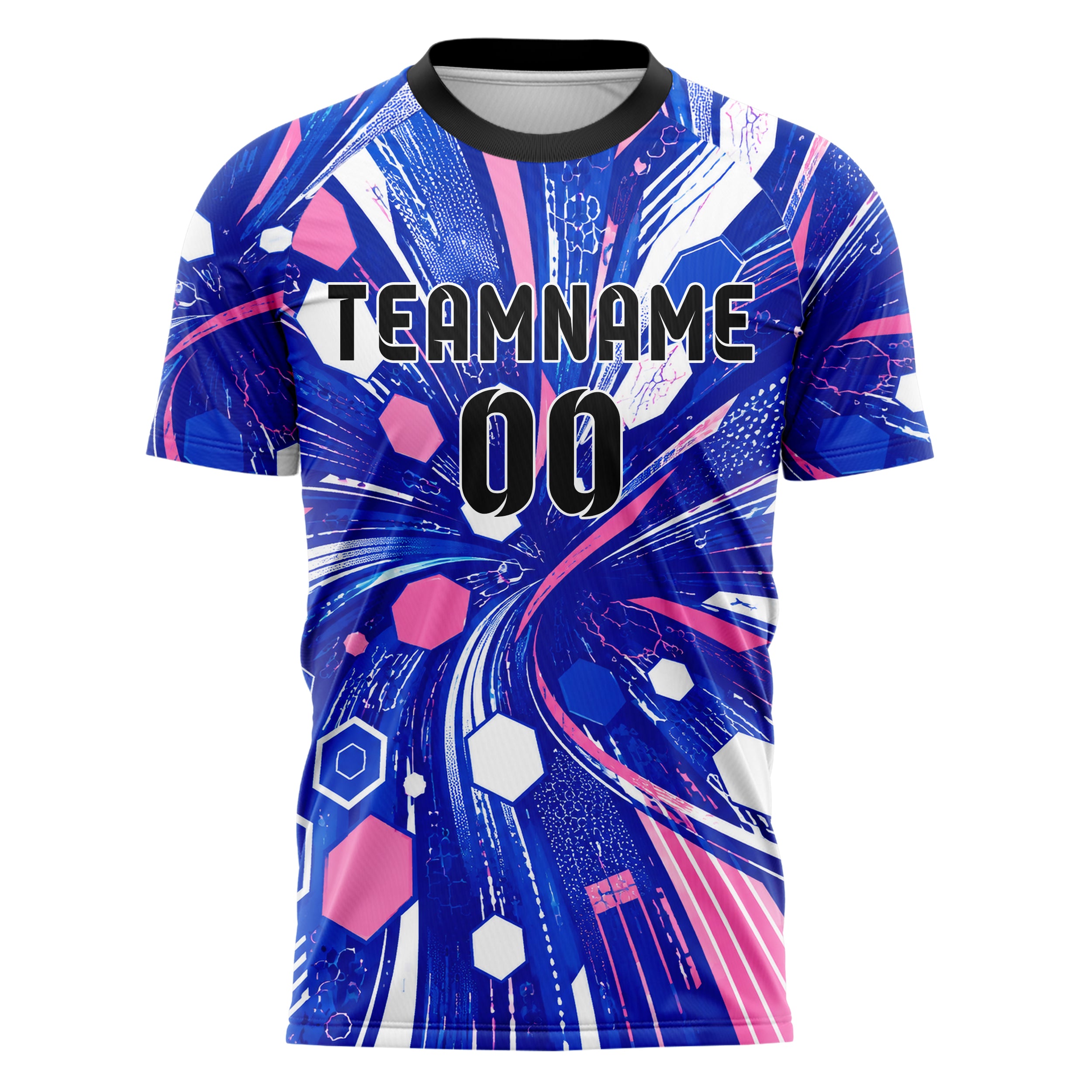 Royalblau klassisches abstrakte Linien Hexagons Curve Lines Design 12-0261 individuelles Fußballtrikot front