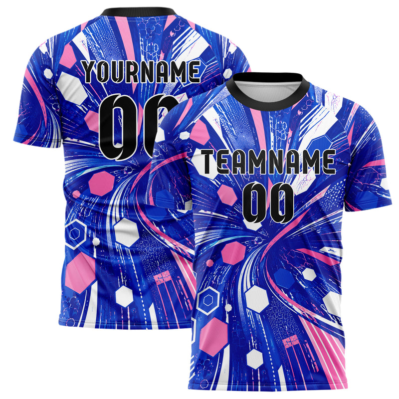 Royalblau klassisches abstrakte Linien Hexagons Curve Lines Design 12-0261 individuelles Fußballtrikot main