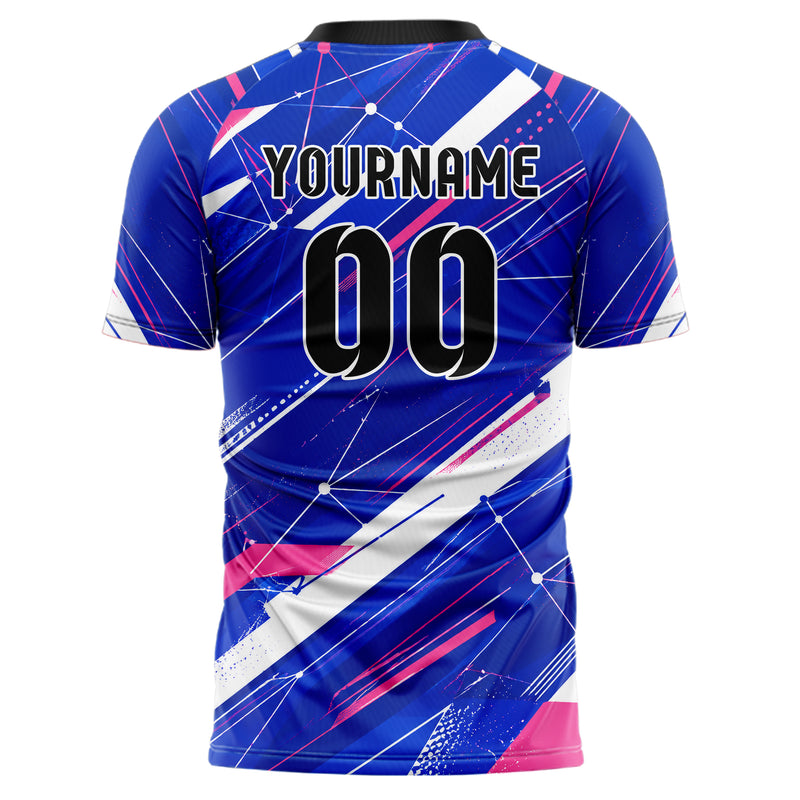 Royalblau klassisches abstrakte Linien Network Web Design 12-0207 individuelles Fußballtrikot back