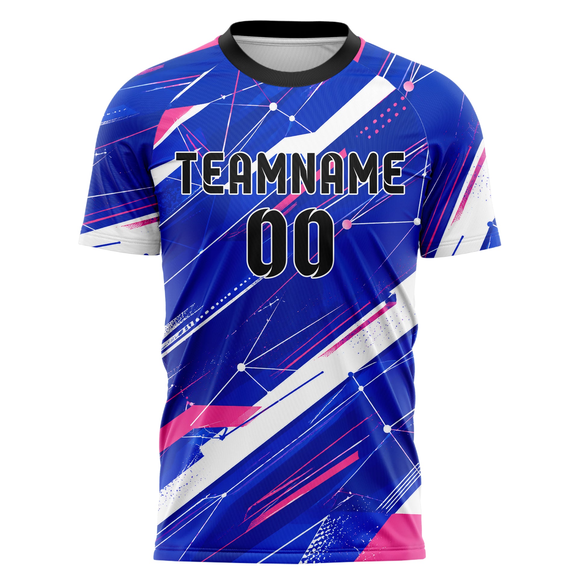 Royalblau klassisches abstrakte Linien Network Web Design 12-0207 individuelles Fußballtrikot front