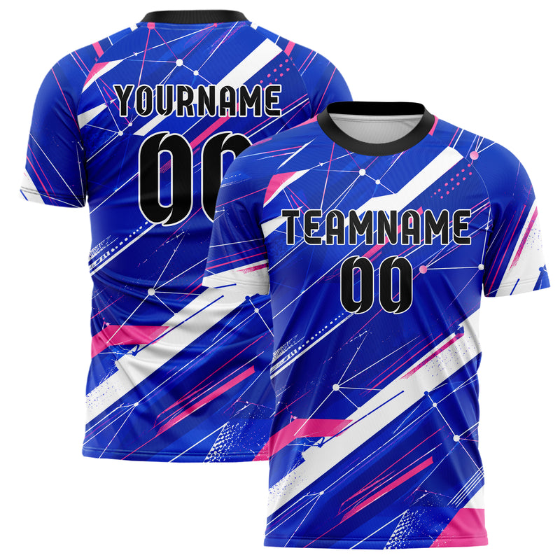 Royalblau klassisches abstrakte Linien Network Web Design 12-0207 individuelles Fußballtrikot main