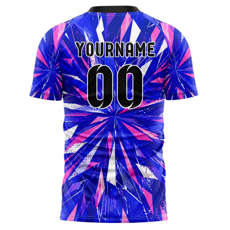 Royalblau klassisches abstrakte Linien Polygon Shards Design 12-0162 individuelles Fußballtrikot back