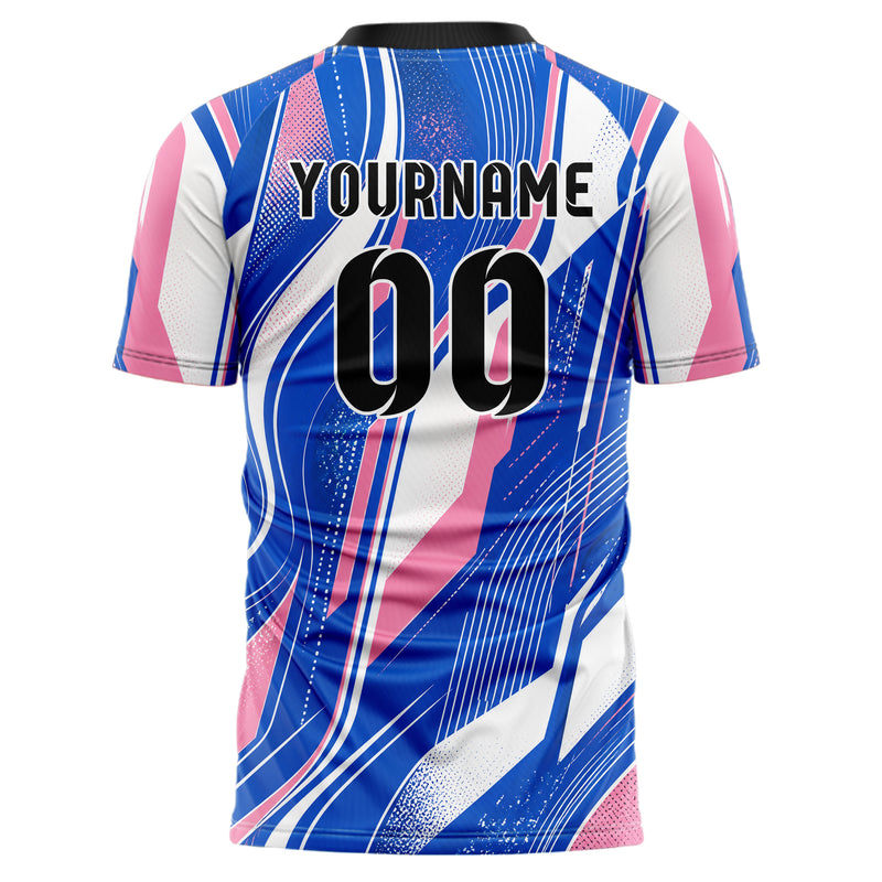 Royalblau klassisches abstrakte Linien wavy Parallel Curves Design 12-0006 individuelles Fußballtrikot back