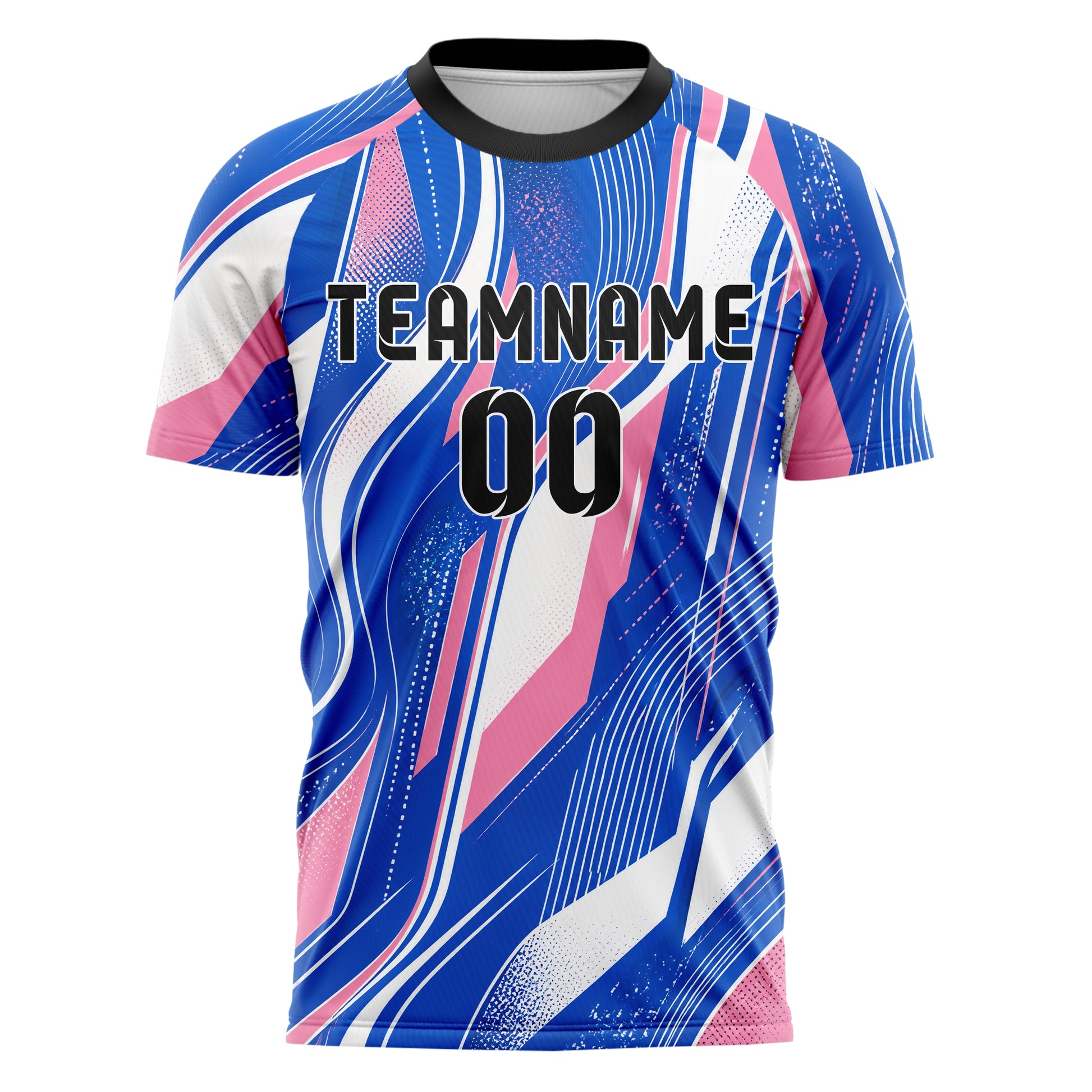 Royalblau klassisches abstrakte Linien wavy Parallel Curves Design 12-0006 individuelles Fußballtrikot front