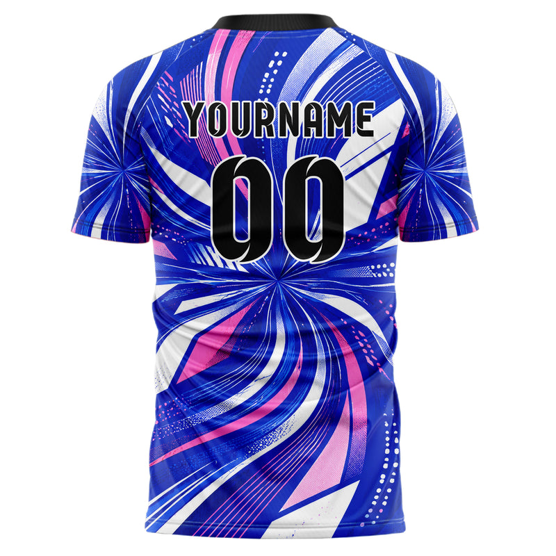 Royalblau klassisches abstrakte Linien wavy Parallel Curves Design 12-0174 individuelles Fußballtrikot back