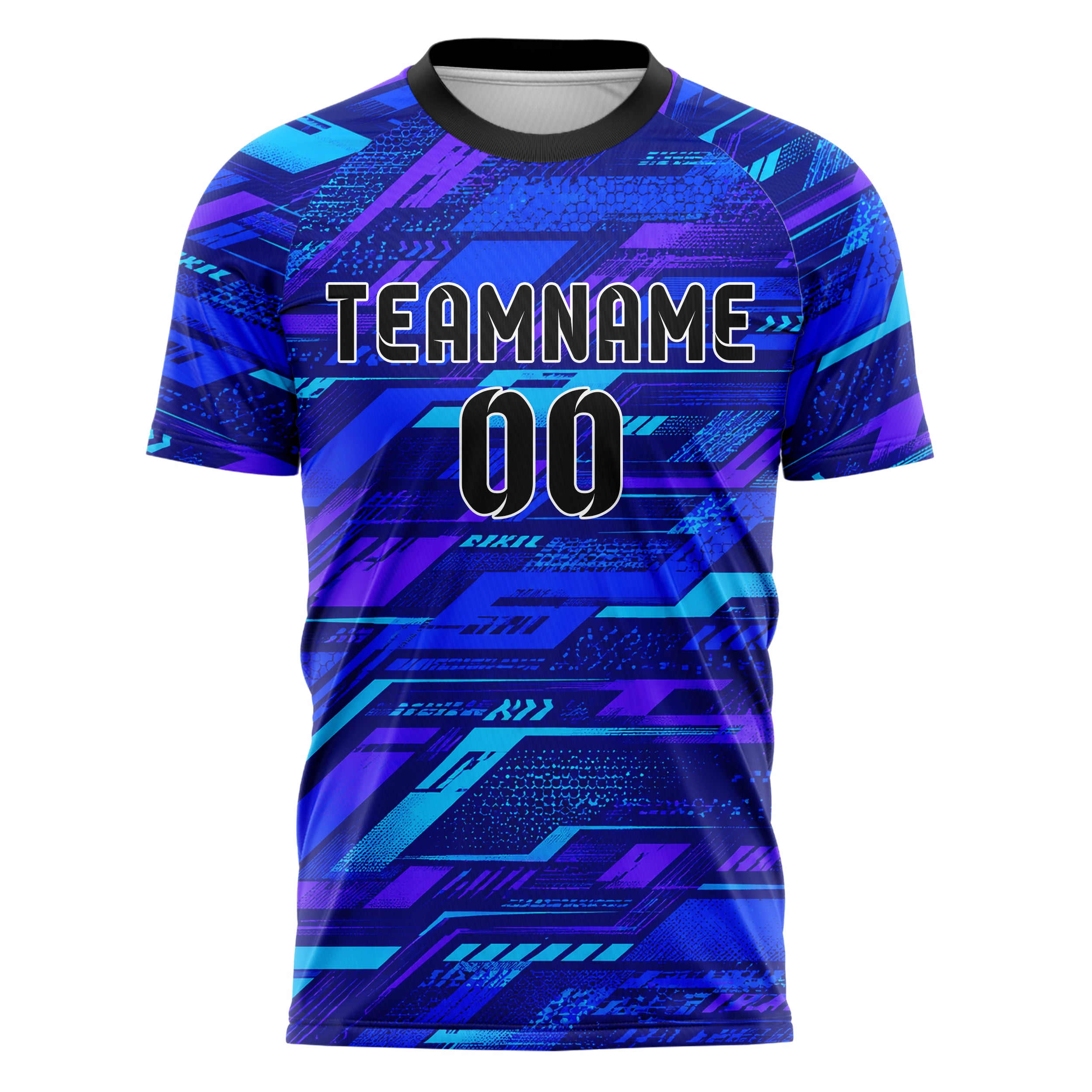 Royalblau lebendiges abstrakte Linien asymmetrische Vector Panels Design 12-0305 individuelles Fußballtrikot front