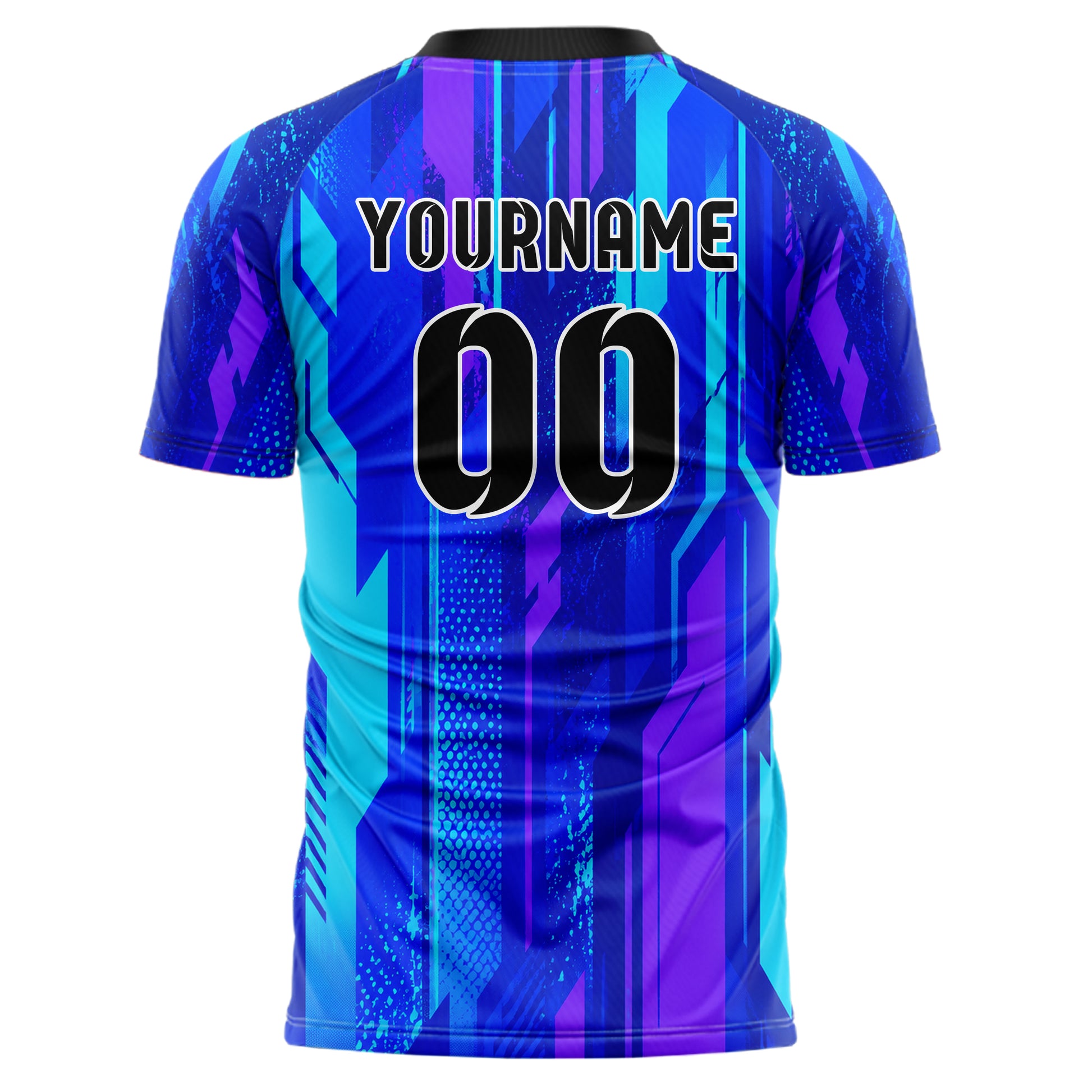 Royalblau lebendiges abstrakte Linien diagonale Streamlines Design 12-0203 individuelles Fußballtrikot back