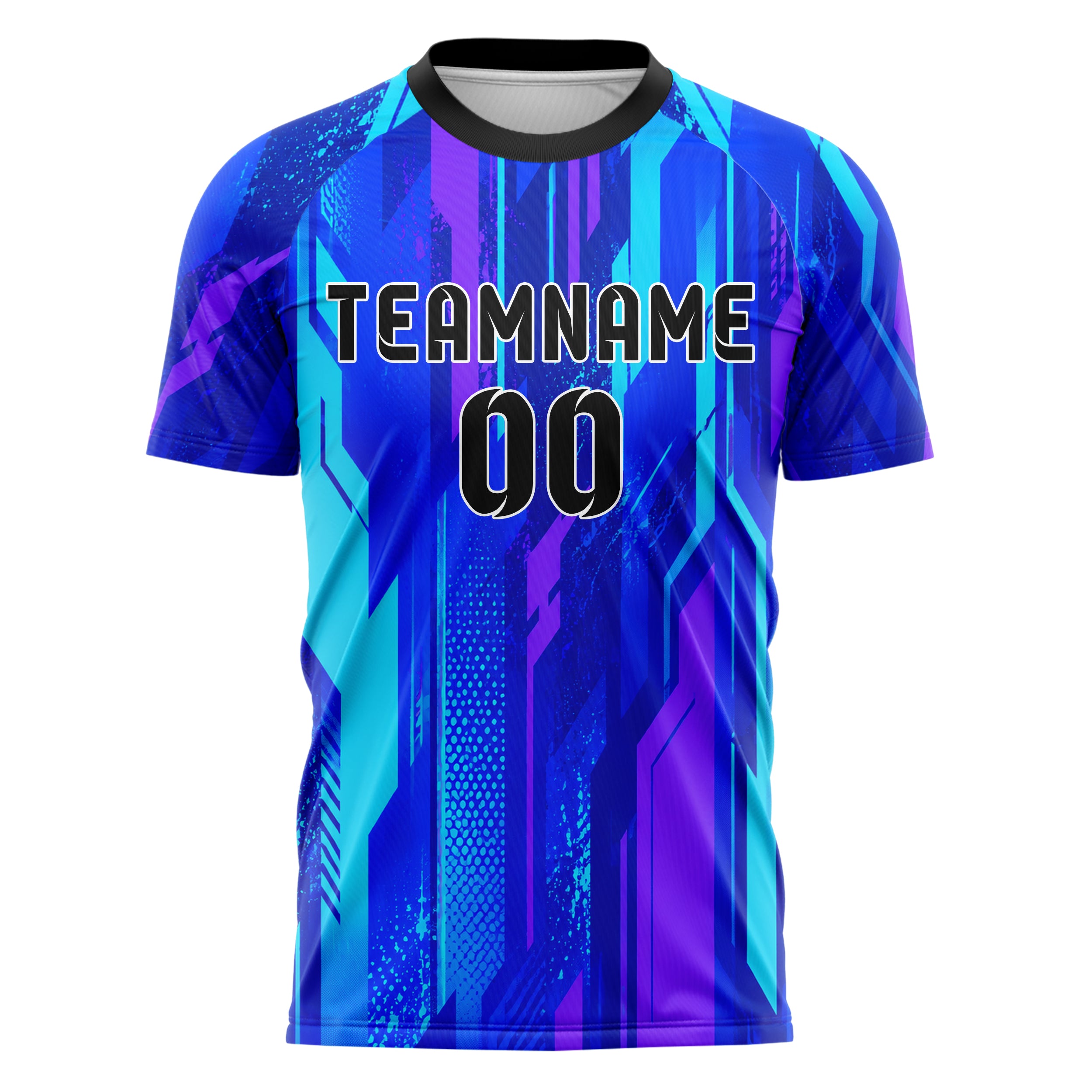 Royalblau lebendiges abstrakte Linien diagonale Streamlines Design 12-0203 individuelles Fußballtrikot front