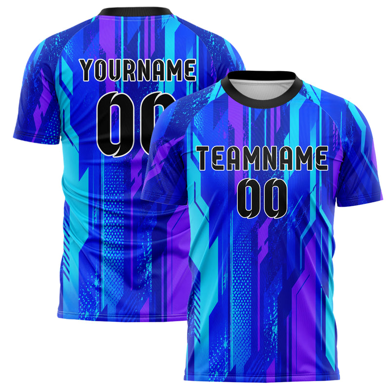 Royalblau lebendiges abstrakte Linien diagonale Streamlines Design 12-0203 individuelles Fußballtrikot main