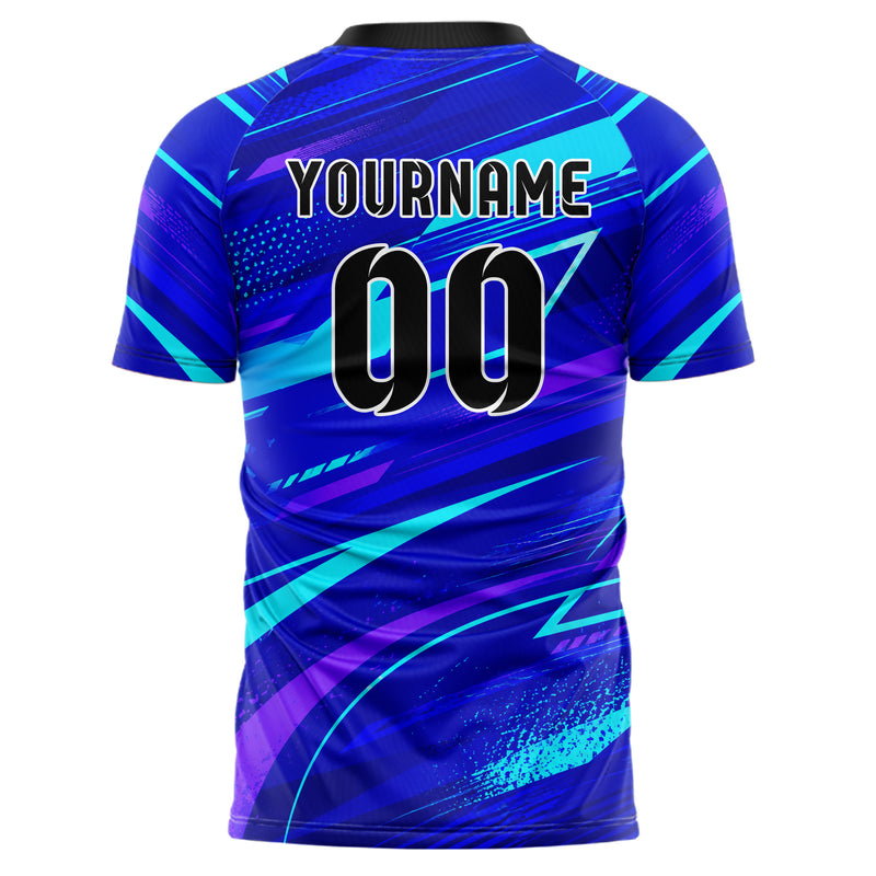 Royalblau lebendiges abstrakte Linien diagonale Streamlines Design 12-0323 individuelles Fußballtrikot back