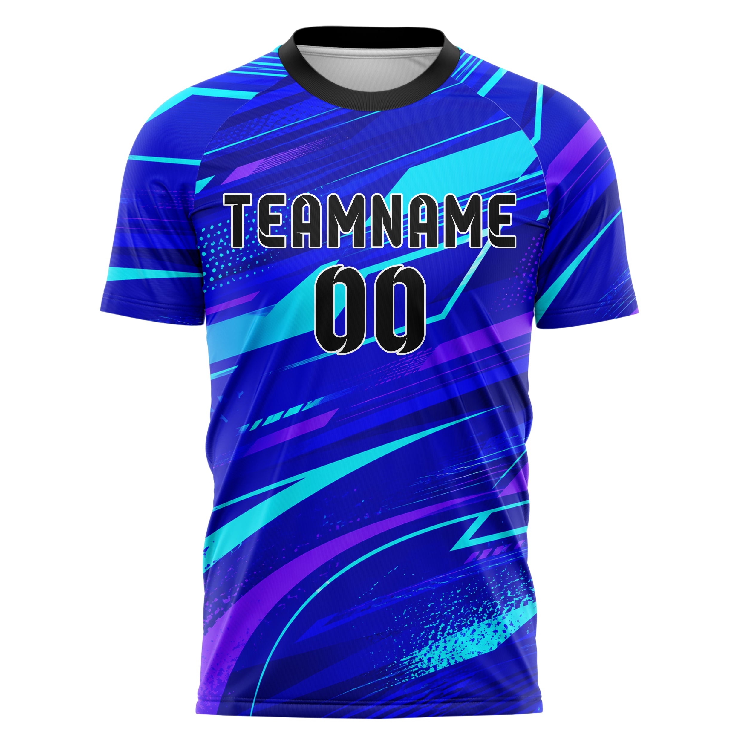Royalblau lebendiges abstrakte Linien diagonale Streamlines Design 12-0323 individuelles Fußballtrikot front