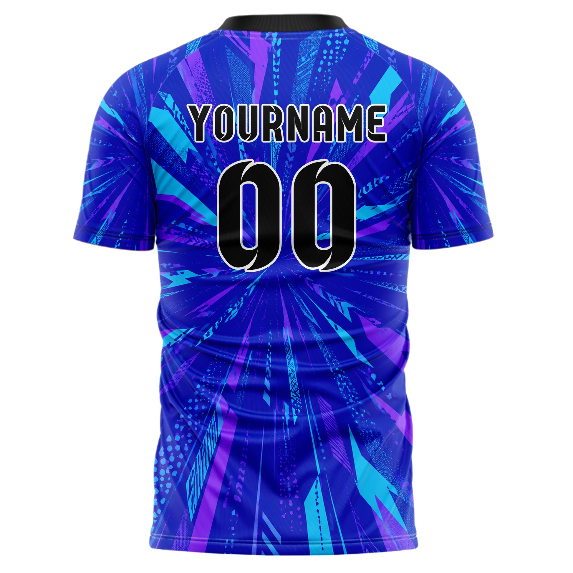 Royalblau lebendiges abstrakte Linien diagonale Streamlines Design 12-0371 individuelles Fußballtrikot back