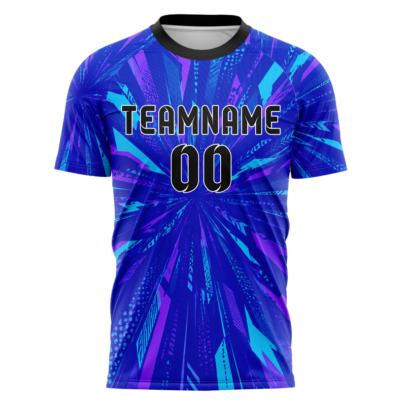 Royalblau lebendiges abstrakte Linien diagonale Streamlines Design 12-0371 individuelles Fußballtrikot front