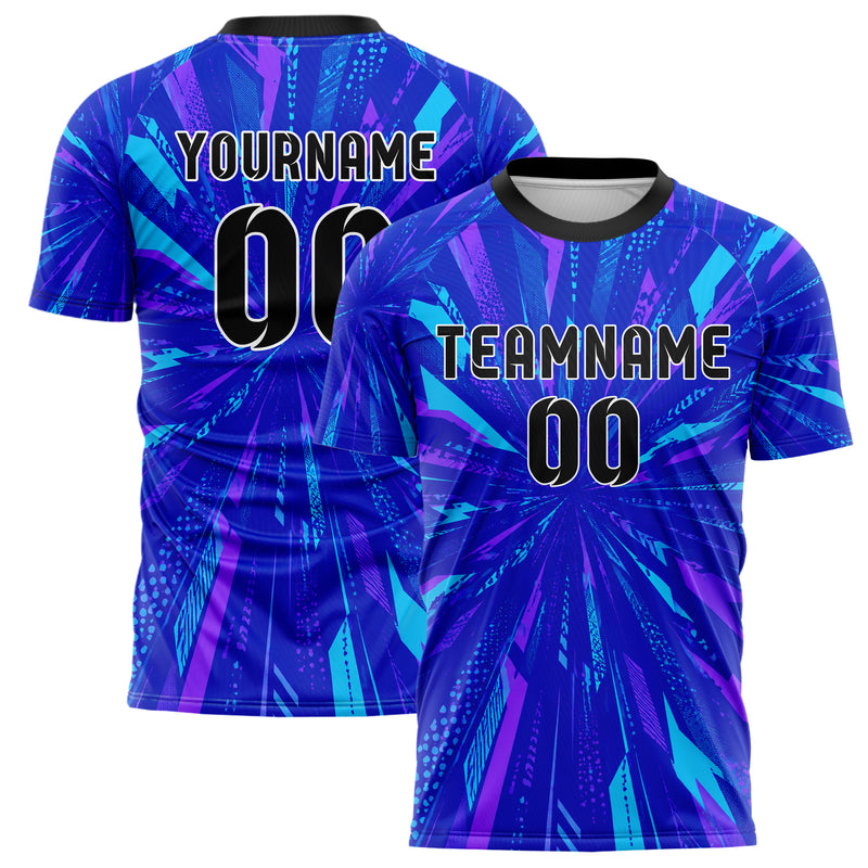 Royalblau lebendiges abstrakte Linien diagonale Streamlines Design 12-0371 individuelles Fußballtrikot main