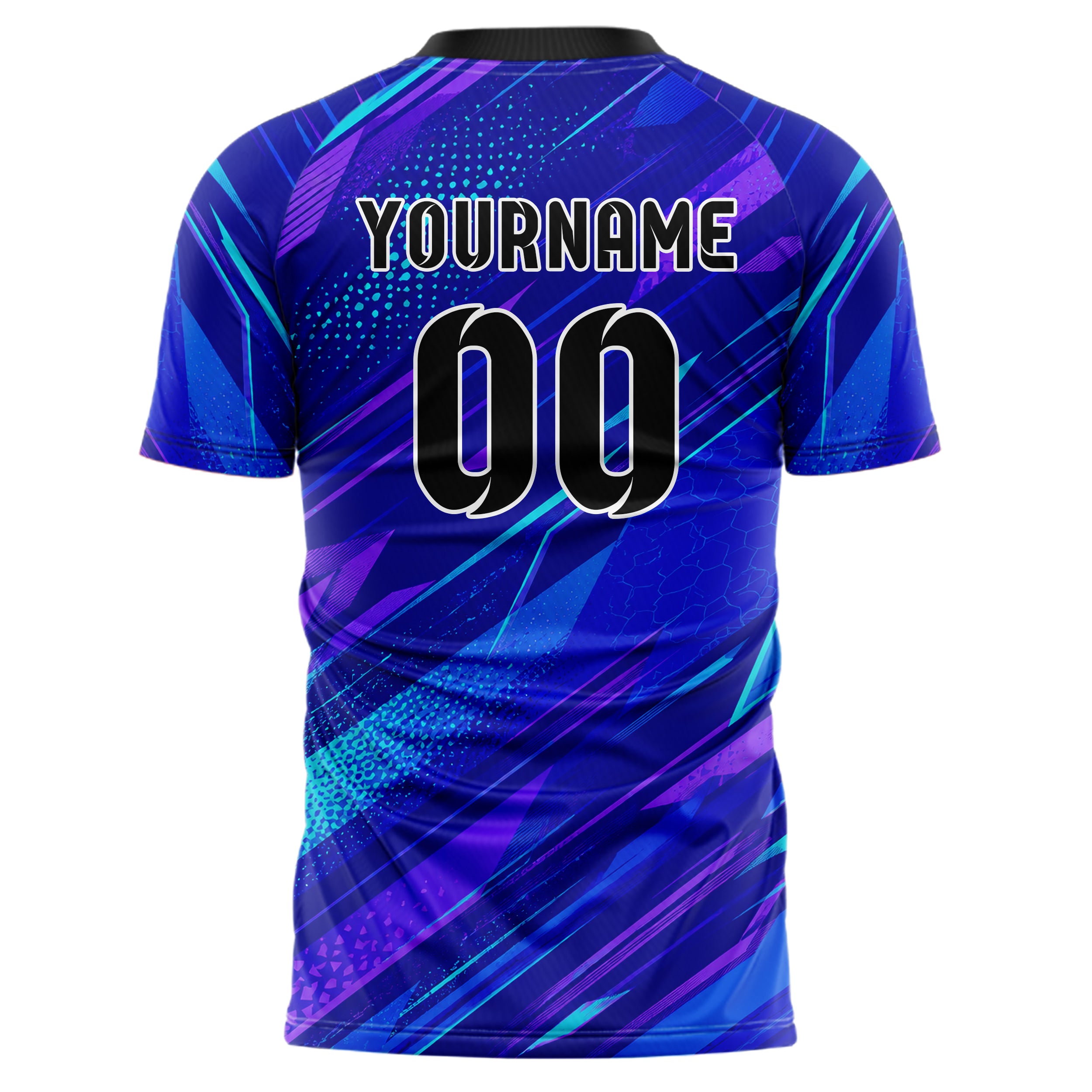 Royalblau lebendiges abstrakte Linien diagonale Streamlines Design 12-0467 individuelles Fußballtrikot back