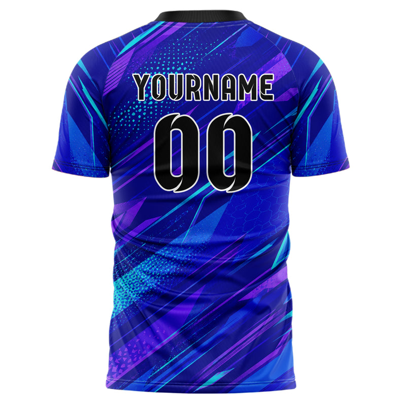 Royalblau lebendiges abstrakte Linien diagonale Streamlines Design 12-0467 individuelles Fußballtrikot back