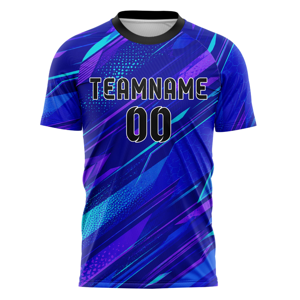 Royalblau lebendiges abstrakte Linien diagonale Streamlines Design 12-0467 individuelles Fußballtrikot front