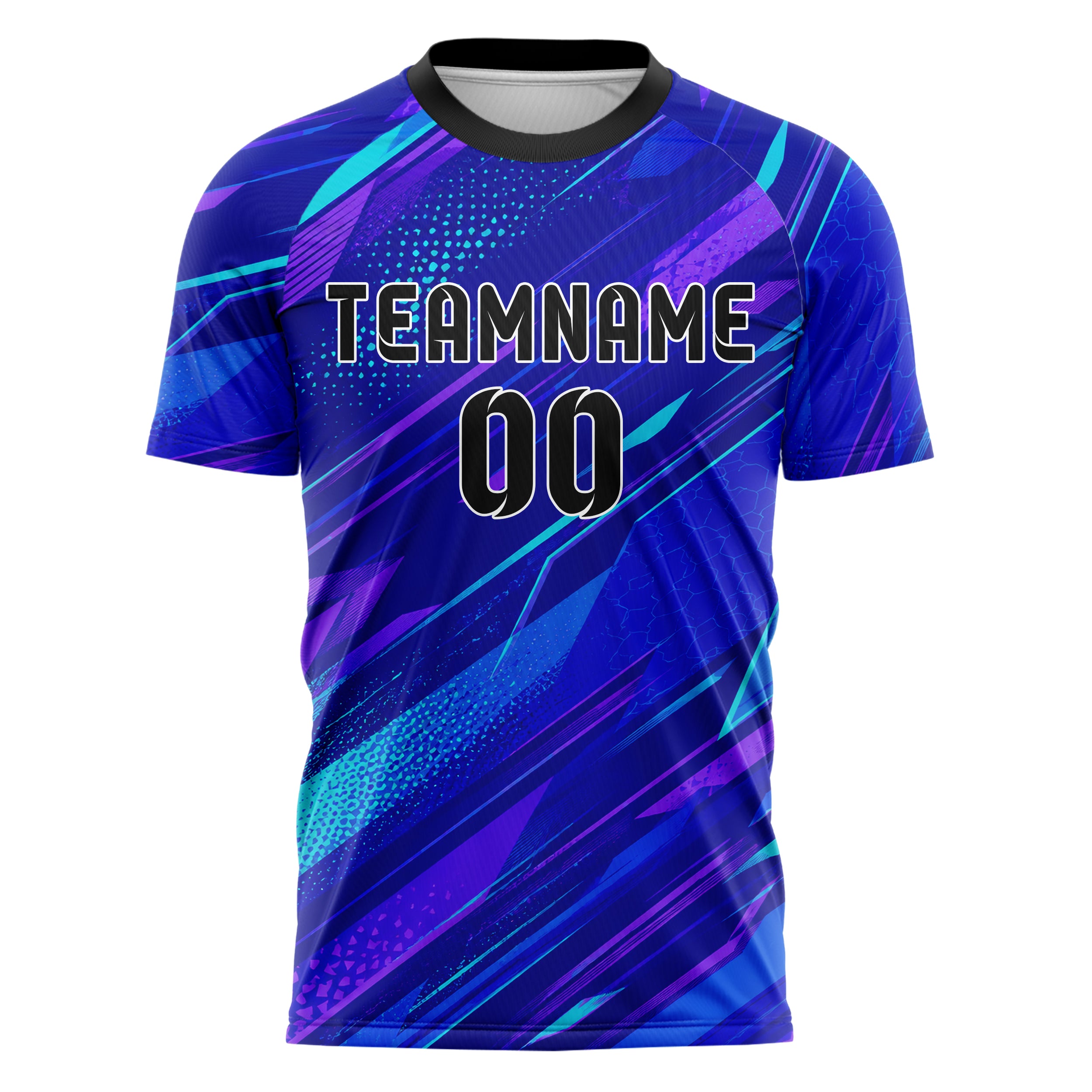 Royalblau lebendiges abstrakte Linien diagonale Streamlines Design 12-0467 individuelles Fußballtrikot front