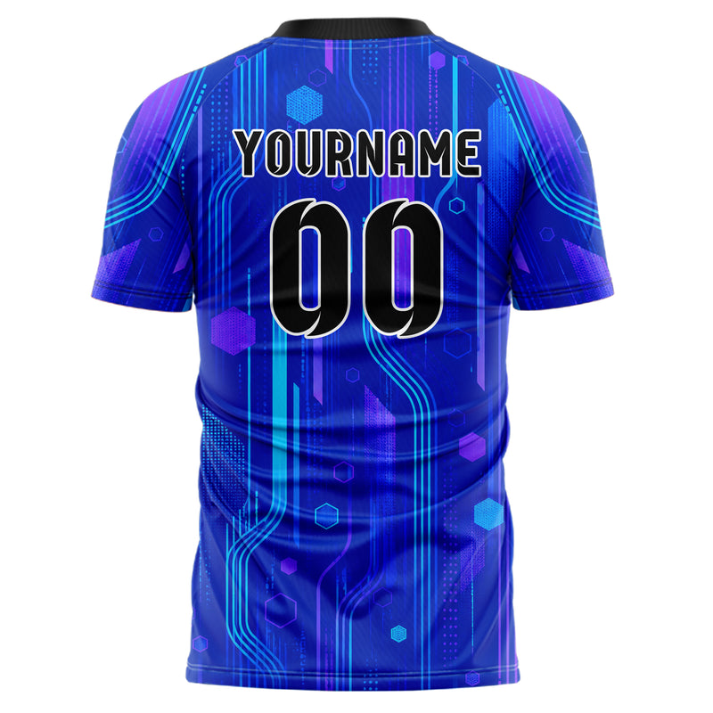 Royalblau lebendiges abstrakte Linien Hexagons Curve Lines Design 12-0293 individuelles Fußballtrikot back