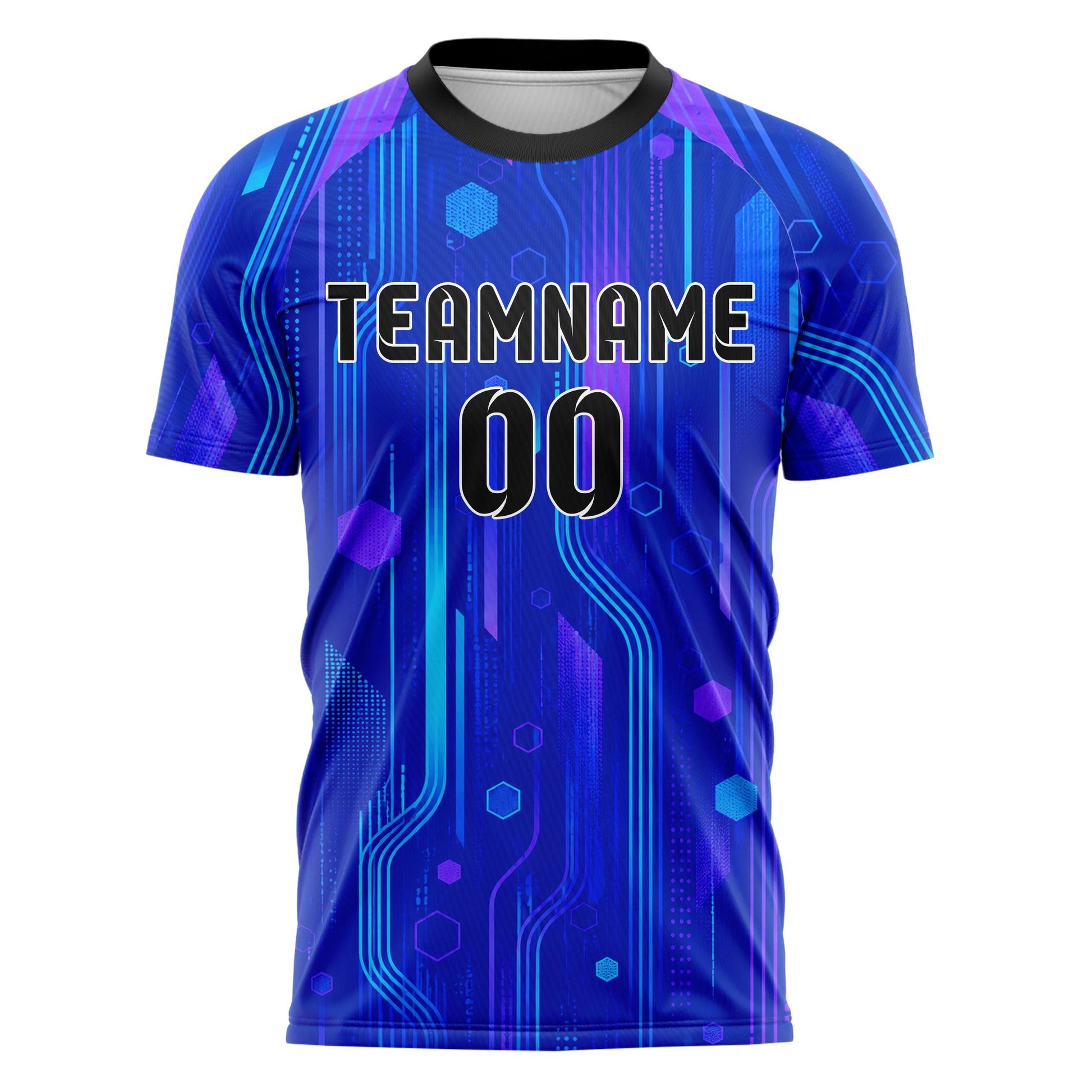 Royalblau lebendiges abstrakte Linien Hexagons Curve Lines Design 12-0293 individuelles Fußballtrikot front