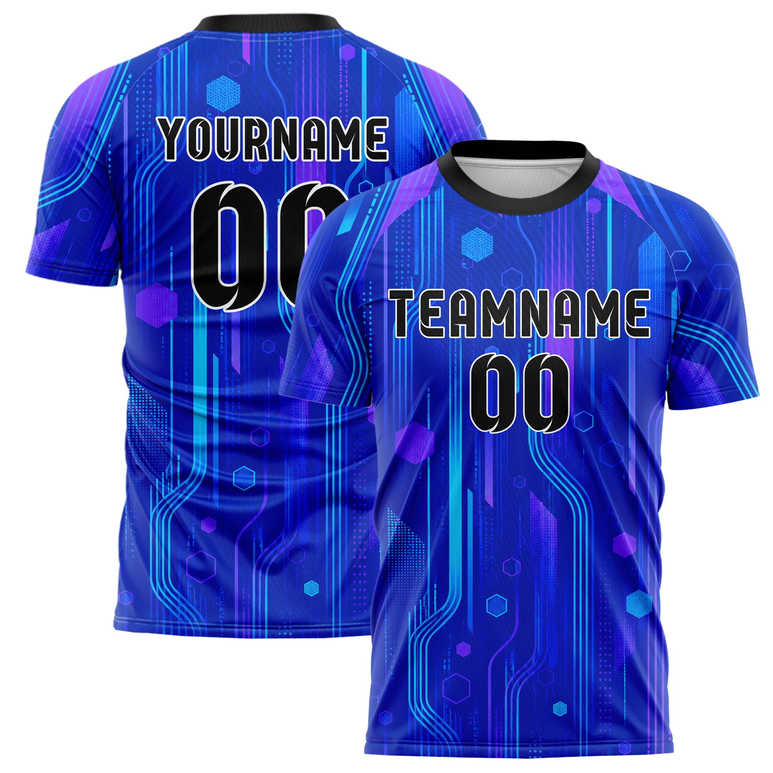 Royalblau lebendiges abstrakte Linien Hexagons Curve Lines Design 12-0293 individuelles Fußballtrikot main