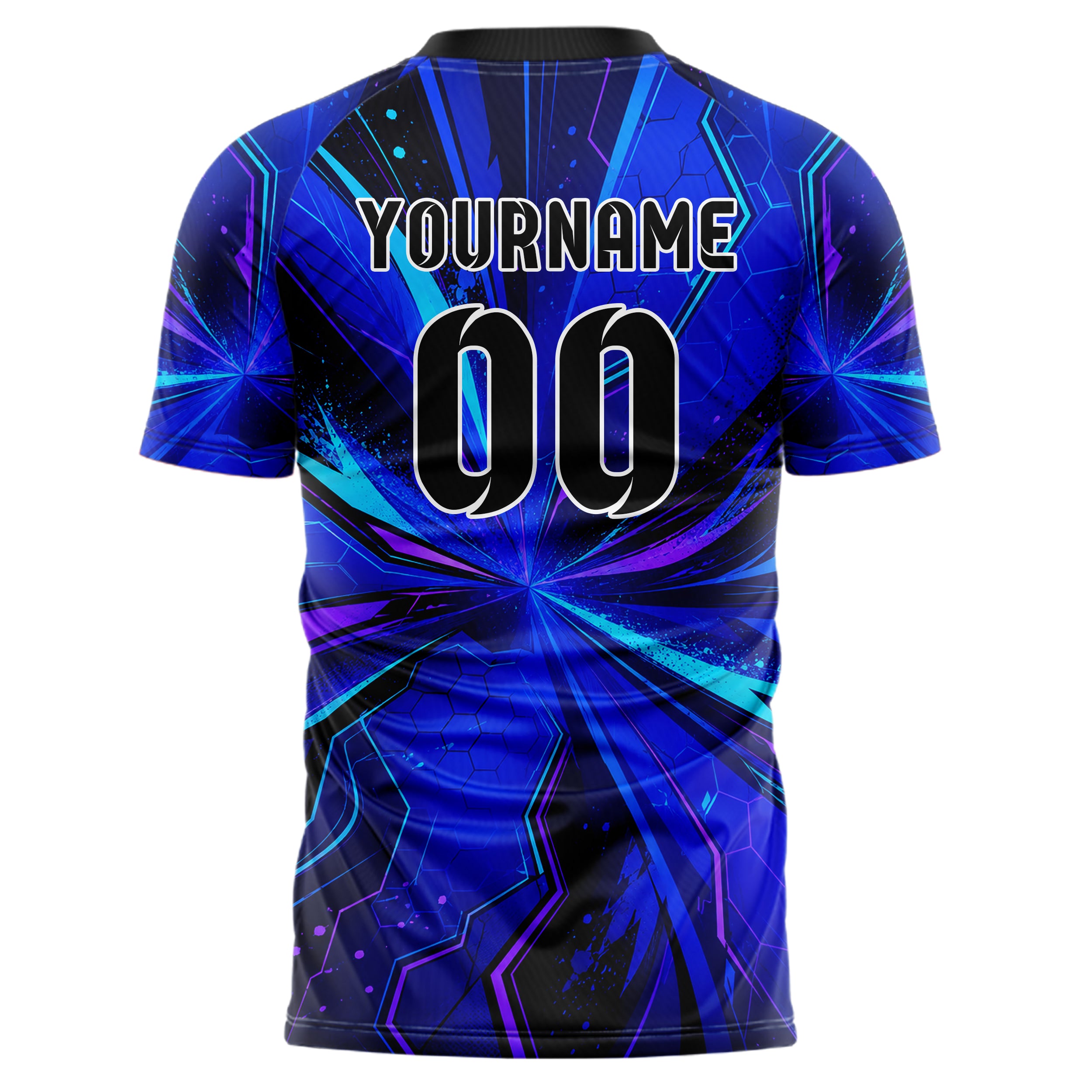 Royalblau lebendiges abstrakte Linien Hexagons Curve Lines Design 12-0485 individuelles Fußballtrikot back