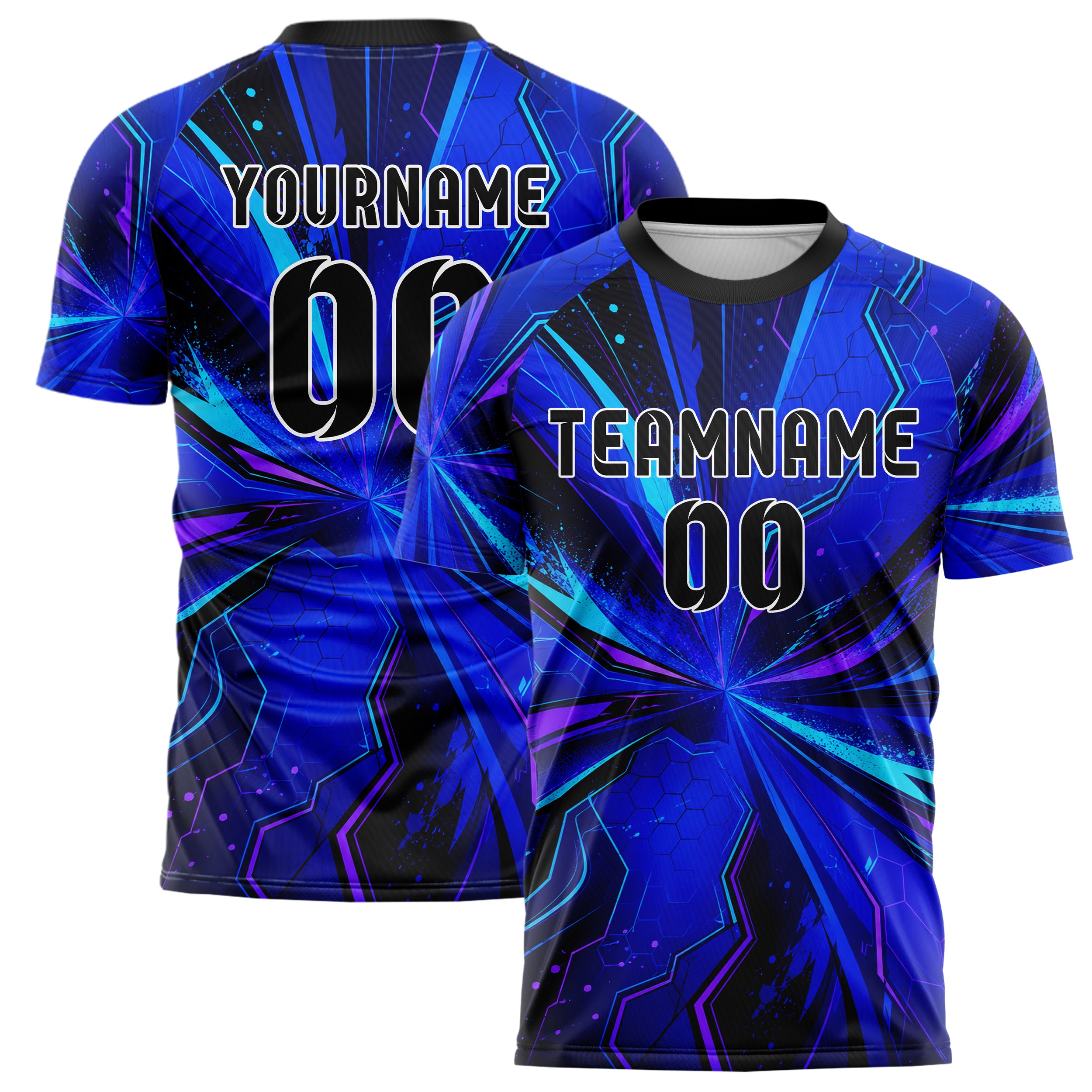 Royalblau lebendiges abstrakte Linien Hexagons Curve Lines Design 12-0485 individuelles Fußballtrikot main